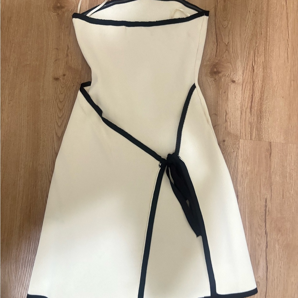 Meshki Cream Mini Dress with Black Trim